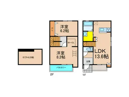 メゾネストX木太 A(2LDK/1階)の間取り写真