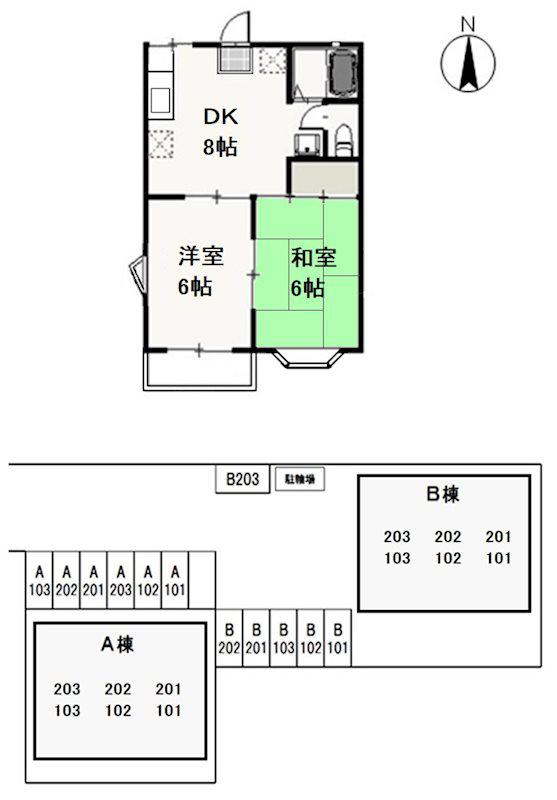 シャトレイーストB(2DK/1階)の間取り写真