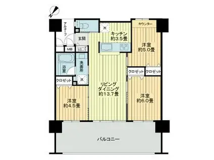 プレミアムコート浦添勢理客(3LDK/9階)の間取り写真
