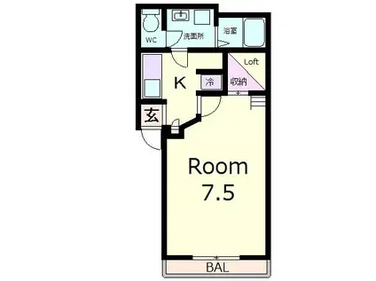 ピュアクリスタルI(1K/2階)の間取り写真