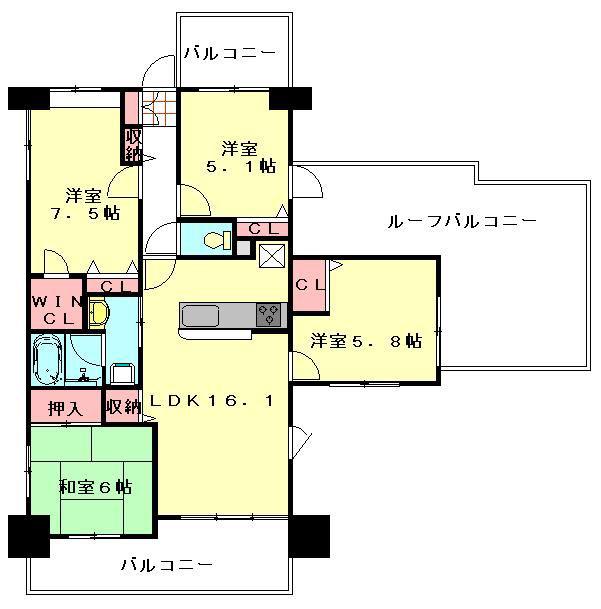 レクセルマンション川越大手町(4LDK/5階)の間取り写真