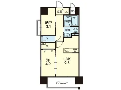 RJRフォレスト熊本駅南(1SLDK/9階)の間取り写真