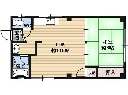 玉造イーストハイツ(1LDK/2階)の間取り写真