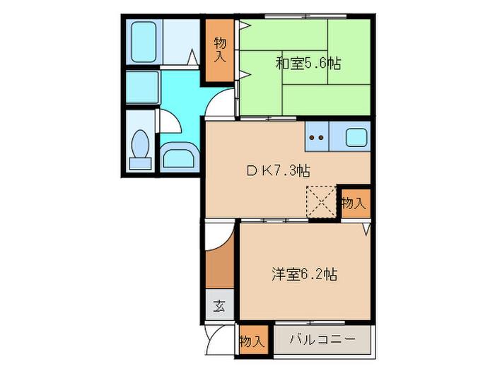 ボーシャルダンB(2DK/1階)の間取り写真