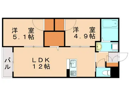 フェリスタ前原中央II(2LDK/3階)の間取り写真