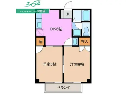 エクセルサンスメールB棟(2DK/1階)の間取り写真