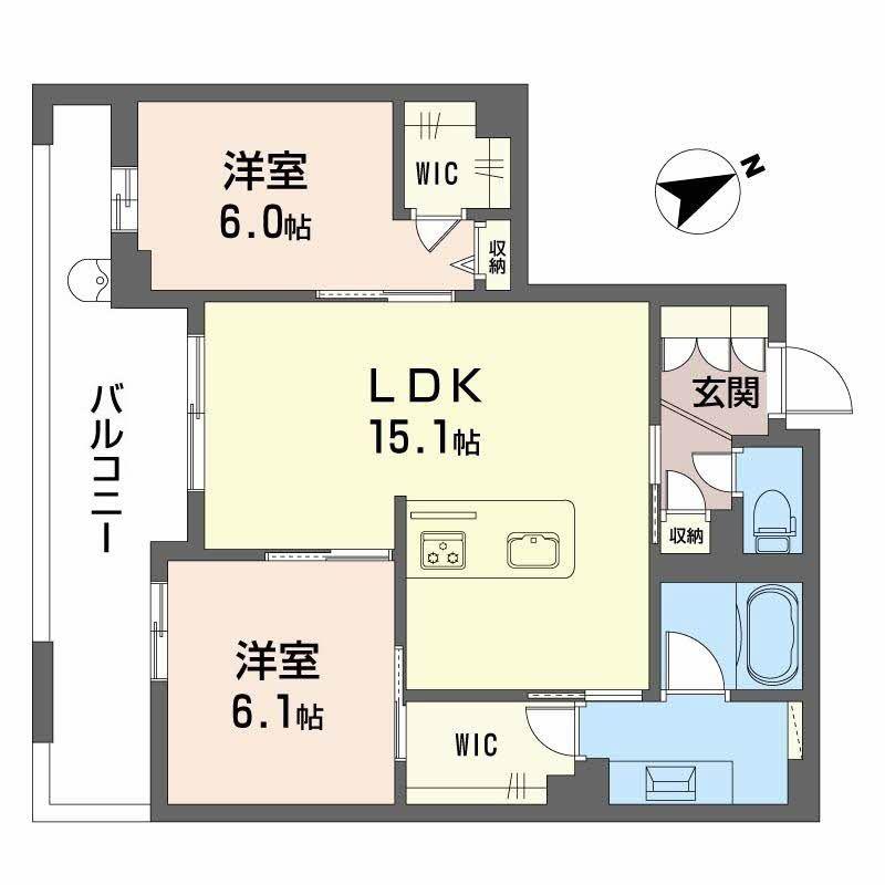 アルテーヌ浜寺元町(2LDK/2階)の間取り写真