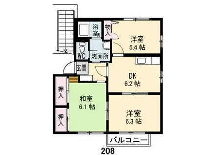 ヴィオラ片山 D棟(3DK/2階)の間取り写真
