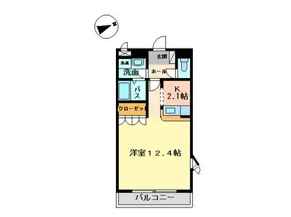 エバーレジダンス(1K/2階)の間取り写真