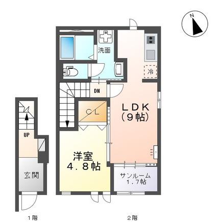カナロアV(1LDK/2階)の間取り写真