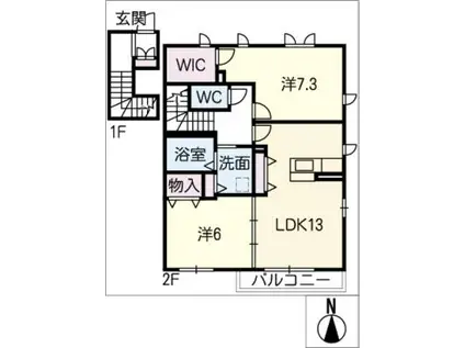 シャルマン ビラ C棟(2LDK/2階)の間取り写真