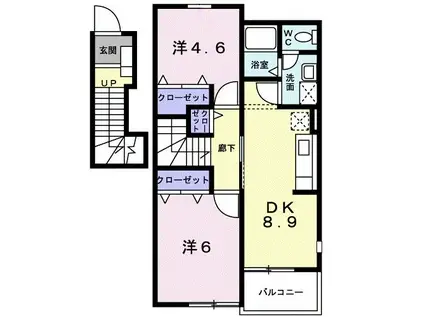 パティオカーサI(2DK/2階)の間取り写真