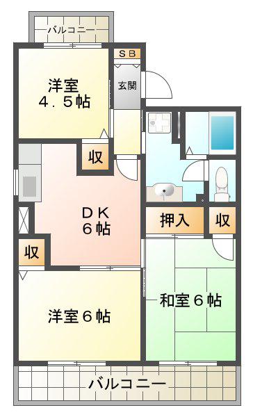 グランディール福田(3DK/1階)の間取り写真