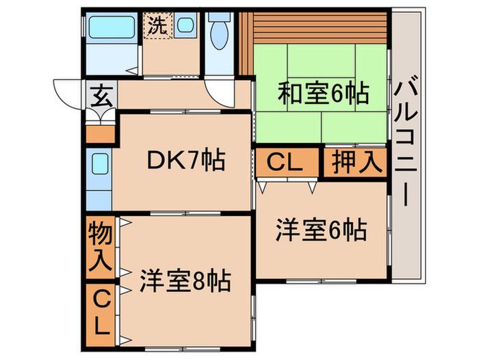 サンパレスII(3DK/1階)の間取り写真