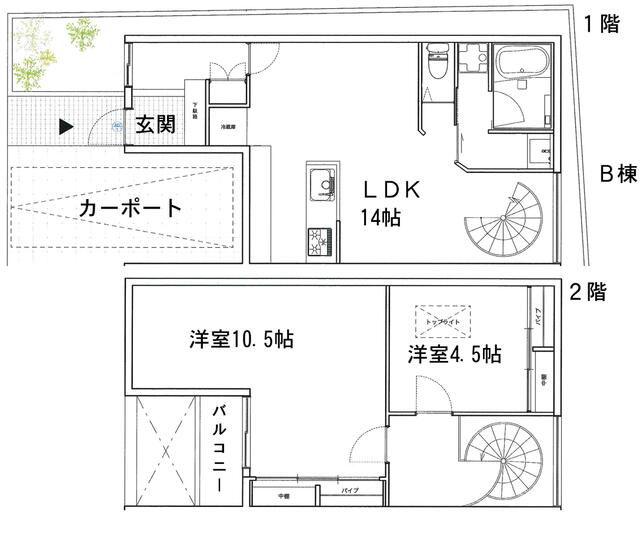 代官山メゾネット(2LDK/1階)の間取り写真