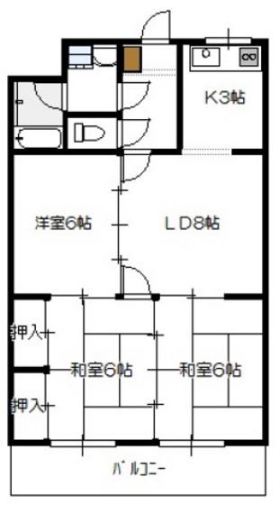 スカイマンション(3LDK/2階)の間取り写真