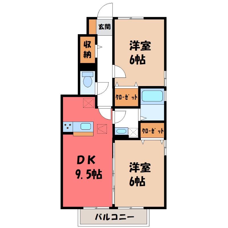 エスペランサ・鶴巻(2DK/1階)の間取り写真