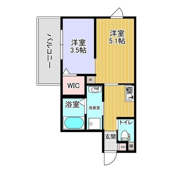 カーサフォルトゥナート堺石津駅前(1LDK/2階)の間取り写真