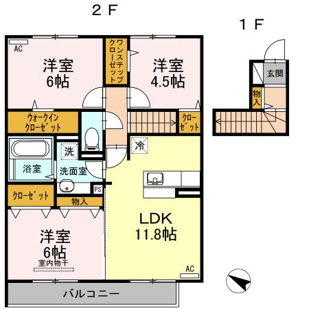 VERDE RIVA B棟(3LDK/2階)の間取り写真