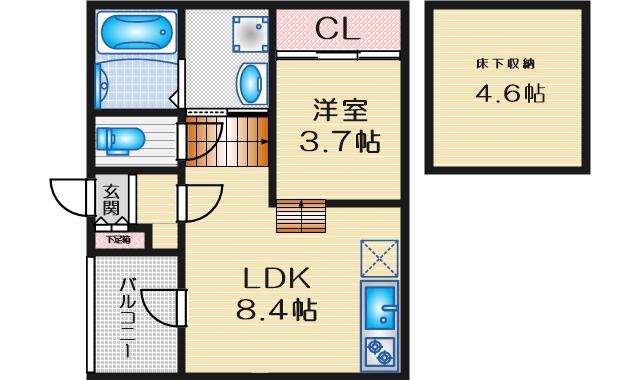 TIARA中村(1SLDK/1階)の間取り写真