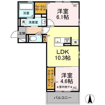 ピュア大里I(2LDK/3階)の間取り写真