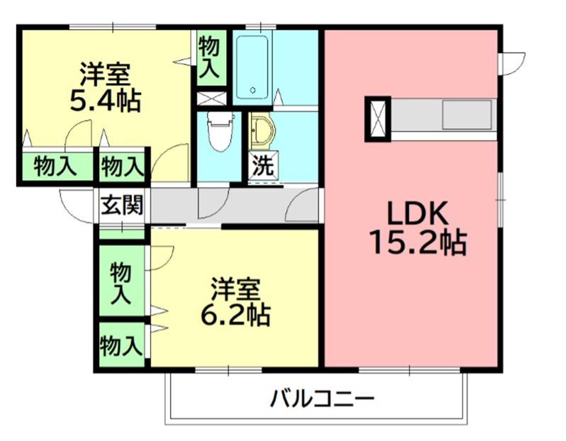 キャッスル・K2(2LDK/2階)の間取り写真