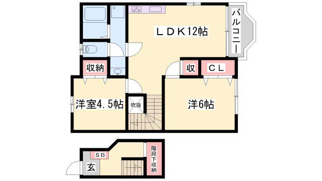 バーリーグリフィンF1(2LDK/2階)の間取り写真