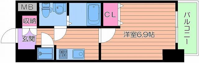 レジュールアッシュ大阪城NORD(1K/4階)の間取り写真
