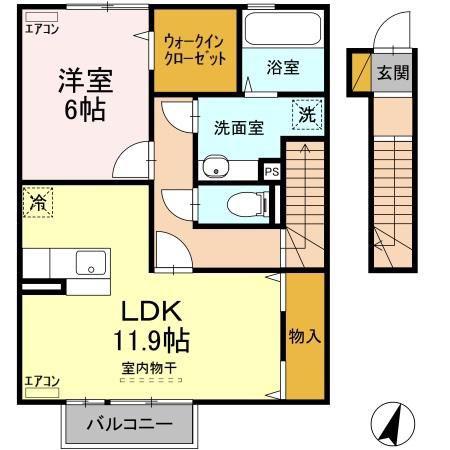 シュタットみどりのB(1LDK/2階)の間取り写真