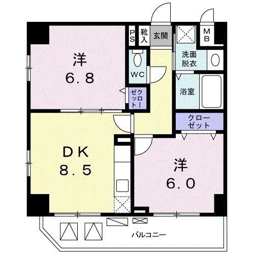 CASA CARO(2DK/3階)の間取り写真