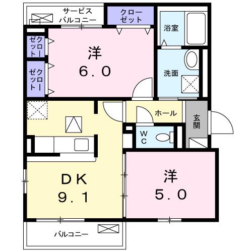 アルテ北浦和(2DK/1階)の間取り写真