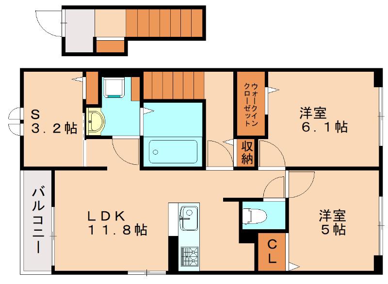 ヒルズ津屋崎I(3LDK/2階)の間取り写真