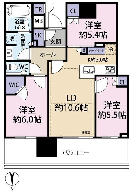パークタワー晴海(3LDK/27階)の間取り写真