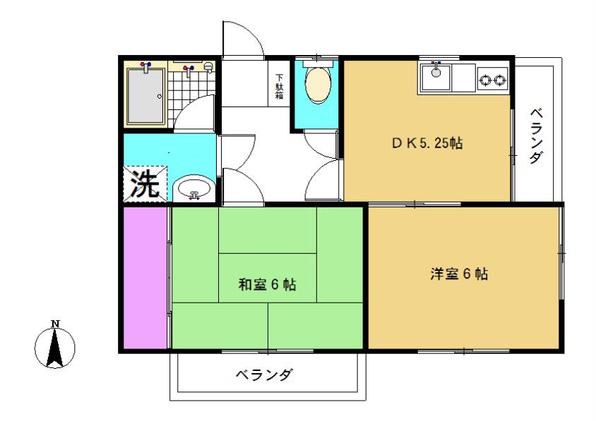 ハッピーハイツA(2DK/2階)の間取り写真