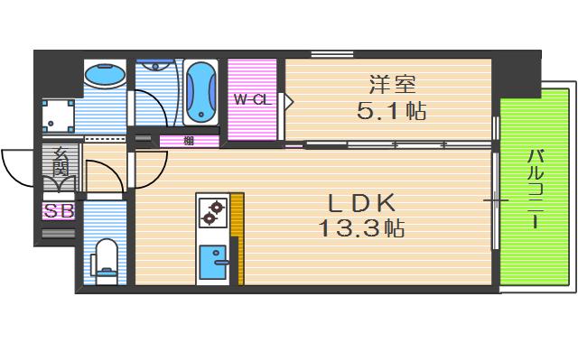 ルセードル天神橋(1LDK/2階)の間取り写真