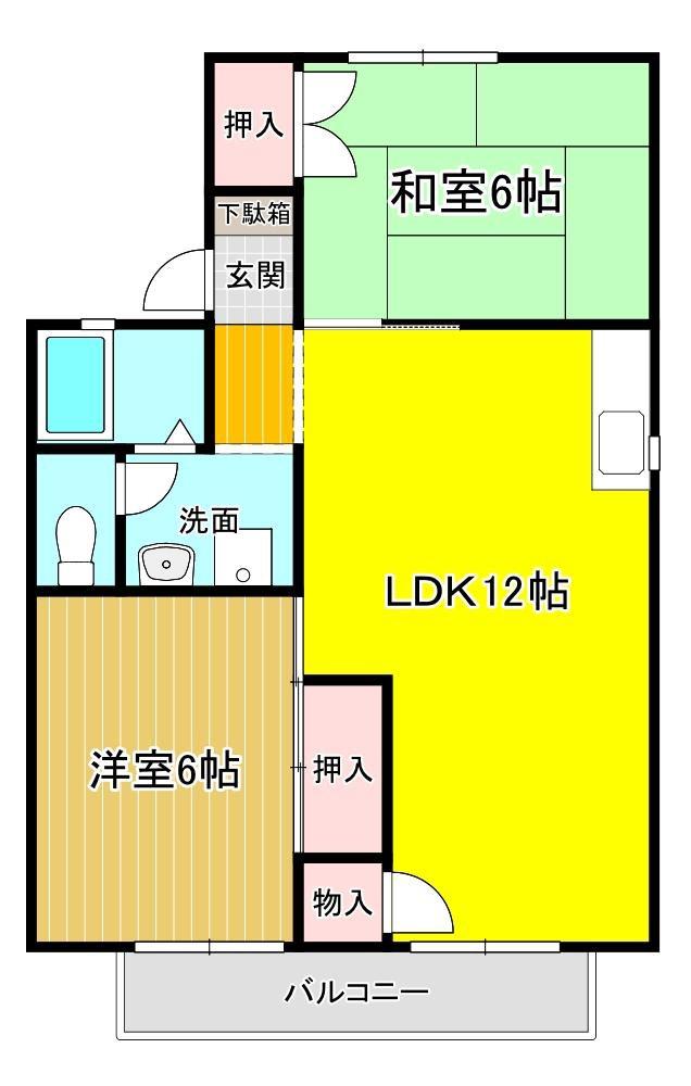 富士見ハイツ A(2LDK/2階)の間取り写真