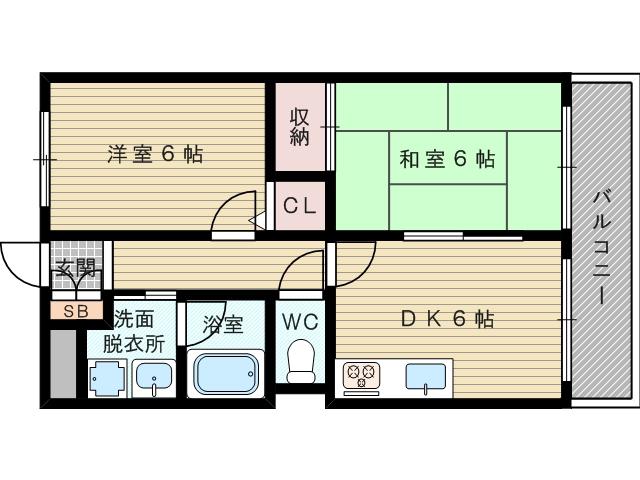 グランディア陽だまりの街(2DK/2階)の間取り写真