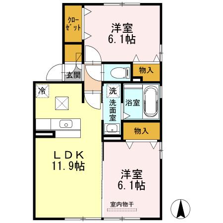 ブランシェ大溝A(2LDK/1階)の間取り写真