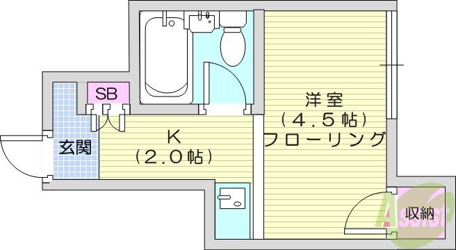 クレール小林(1K/4階)の間取り写真