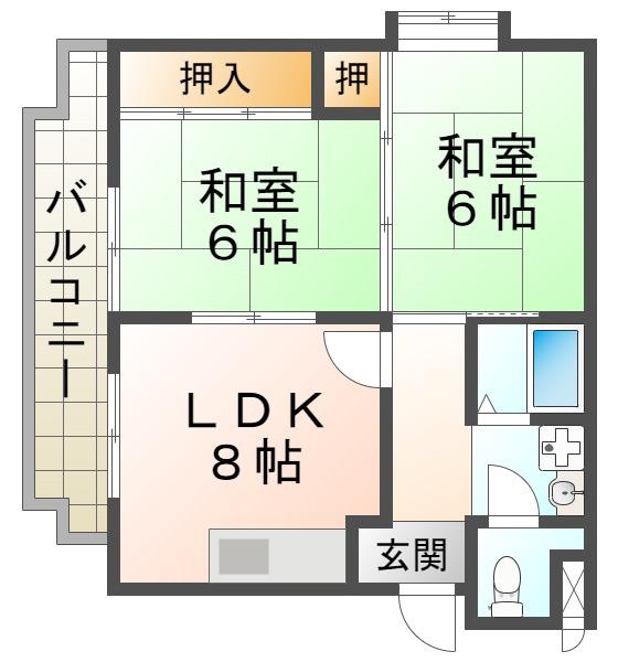 パレス五色山(2LDK/2階)の間取り写真