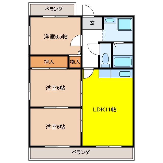 杉山マンション(3LDK/1階)の間取り写真