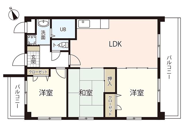 ルネスほりえ3号棟(3LDK/3階)の間取り写真