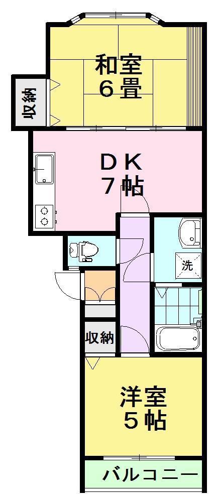 タワーフロントパレI(2DK/2階)の間取り写真