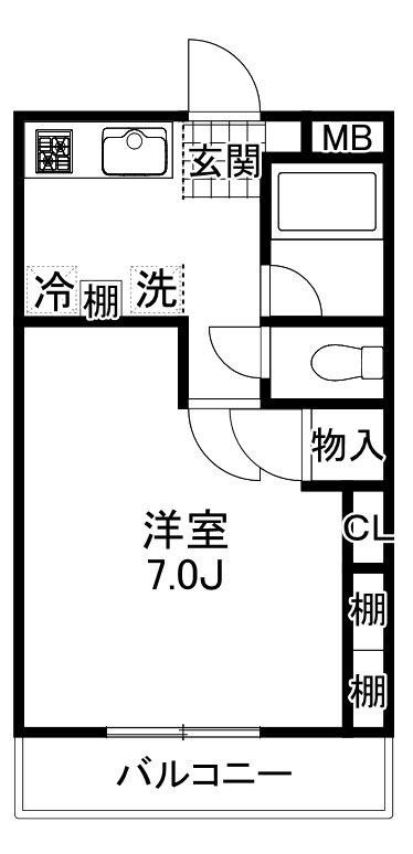アシエヒルズ(1K/2階)の間取り写真