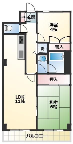アブニール調布(2LDK/3階)の間取り写真