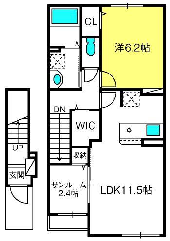 カーサ・エスペランサ(1LDK/2階)の間取り写真