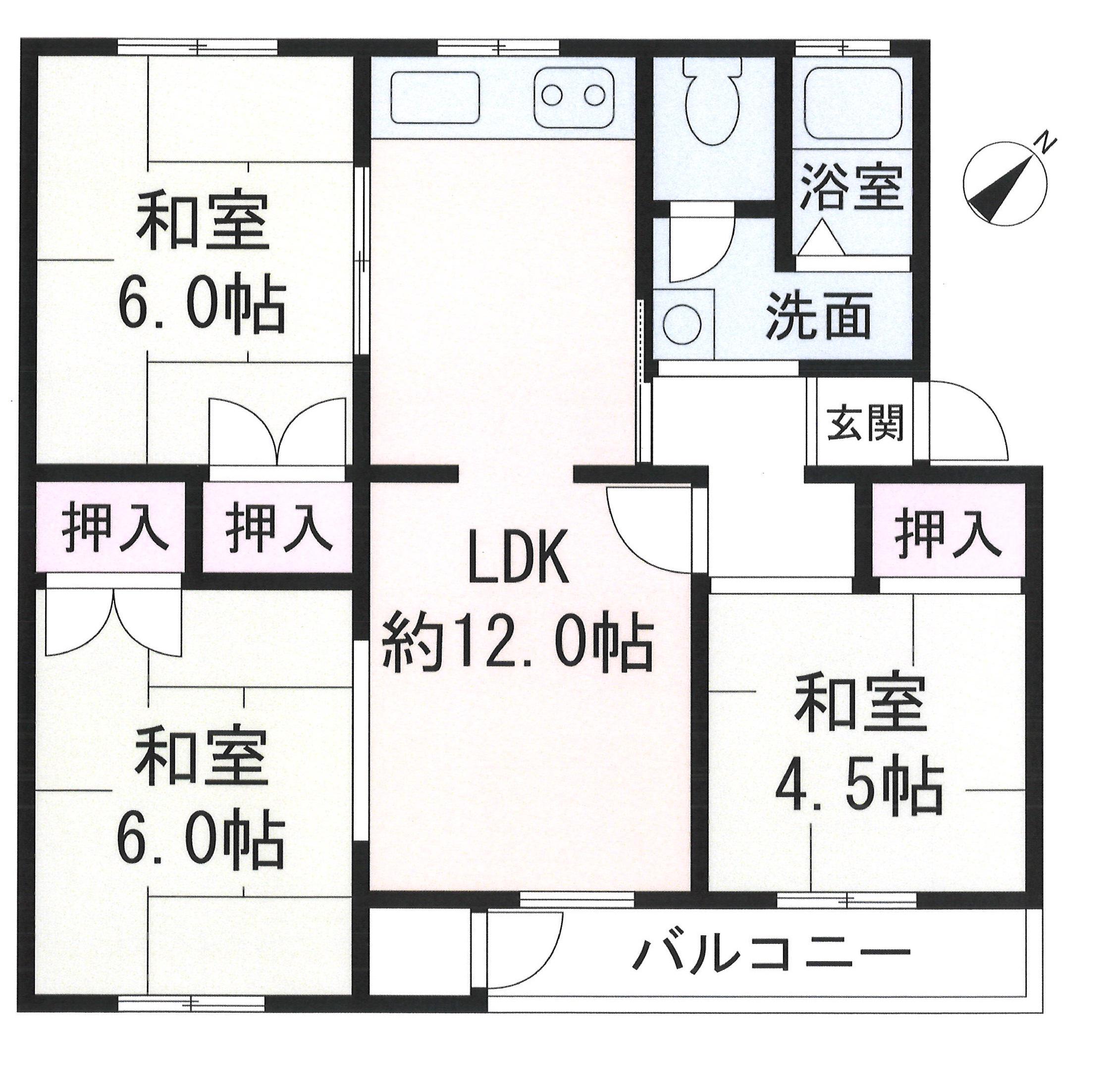 高倉台9団地 33号棟(3LDK/1階)の間取り写真