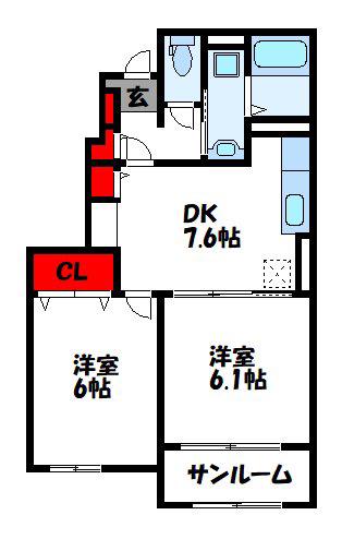 FLAGSHIP福津A(2DK/1階)の間取り写真