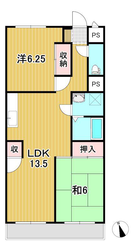 ＪＲ常磐線 大甕駅 徒歩21分 3階建 築36年(2LDK/2階)の間取り写真