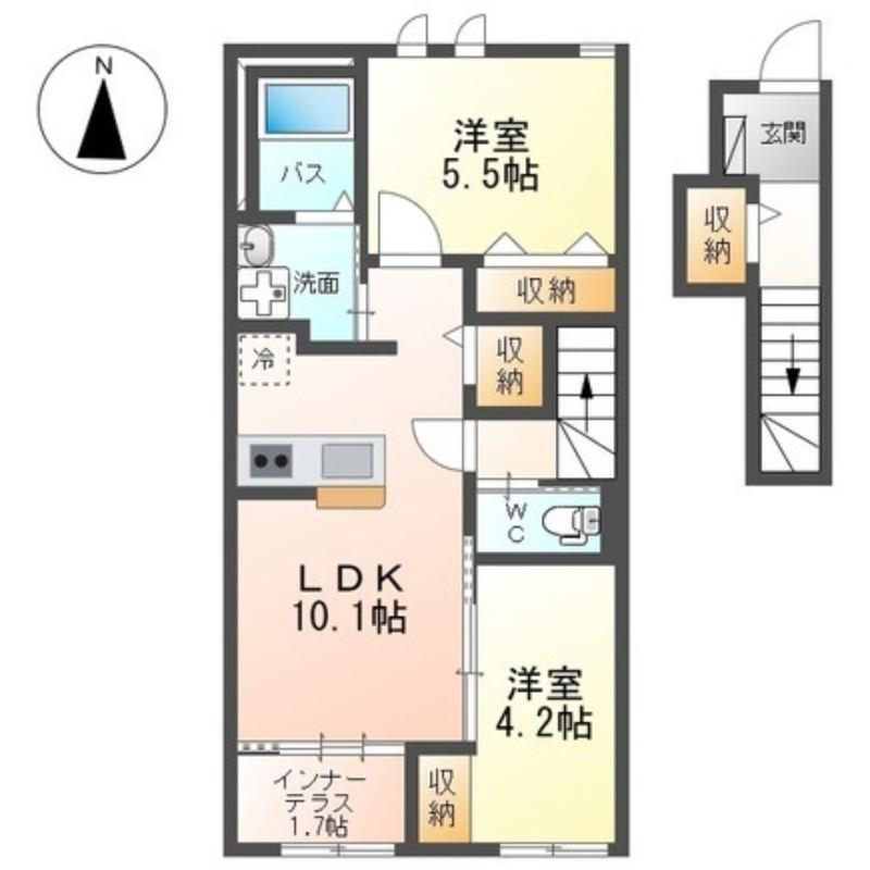 ヴァーチュアス II(2LDK/2階)の間取り写真